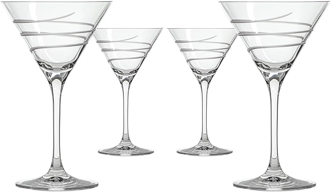 Rolf Glass Twist Martini Glass | 10oz Cocktail Glasses | Lead-Free and Diamond Engraved | Made in the USA | Contemporary, Modern Spiral Design | Set of 4