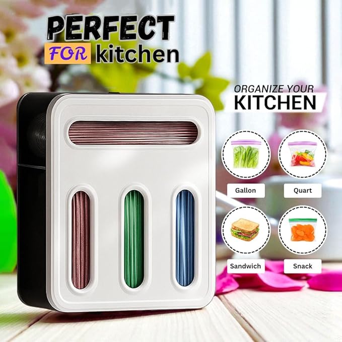 Food Storage Bag Organizer, Plastic Baggie Holder, 4 in 1 Plastic Bag Organizer for Gallon, Quart, Snack & Sandwich, Kitchen Drawer Organizer & Wall Mount Ziplock Bag Holder, Black