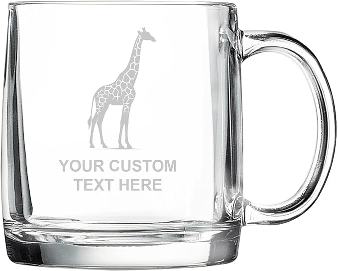 Giraffe, Personalized 12.5 oz Polar Camel Glass Coffee Desk Mug – Custom Laser Engraved Clear Cup for Tea, Espresso, Latte, Whiskey - Microwave Safe/Made in USA