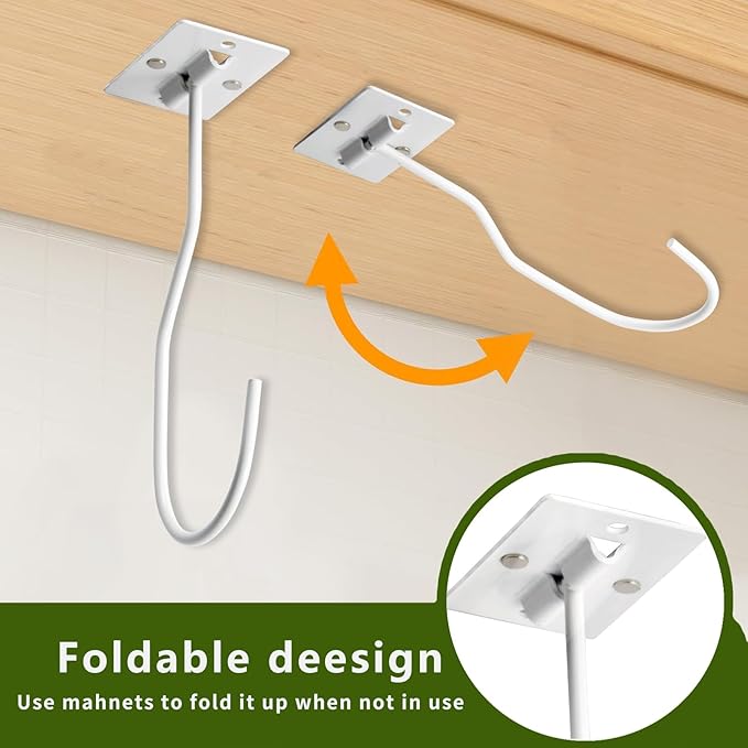Self-Adhesive Banana Hooks, Foldable Magnetic Hanger Under Cabinet, Sturdy Metal Banana Holder for Kitchen, Space-Saving Design to Keep Bananas Fresh 1 Pieces White
