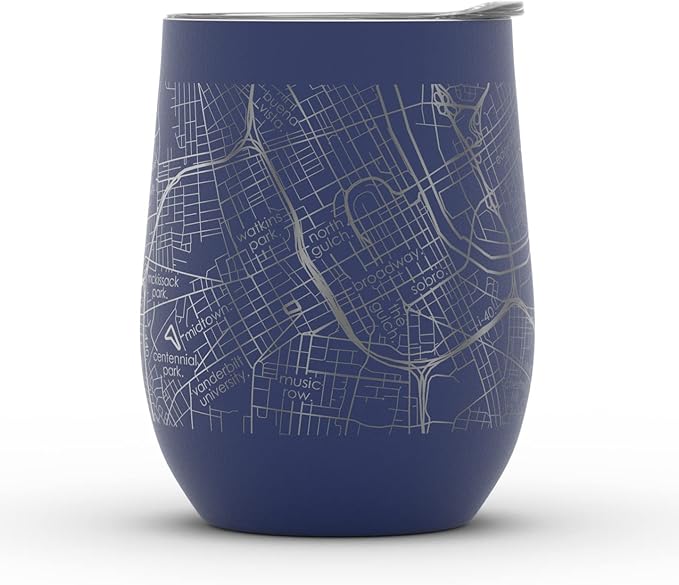 Well Told Engraved Nashville Tennessee Map Insulated Wine Tumbler, Etched Stainless Steel Cup (12 oz, Midnight Blue) City Map Insulated Tumbler, Custom Insulated Tumbler, Outdoor Drinkware