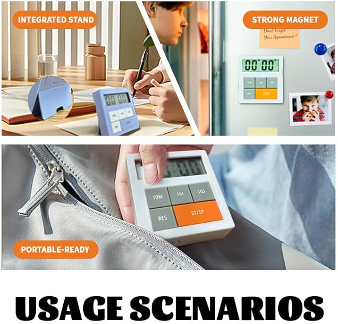 2-Pack Digital Kitchen Timer for Cooking Large Digit Loud Alarm Clock Magnetic Backing Stand Cooking Timer for Baking