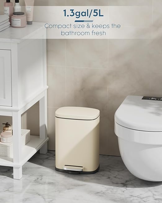 Arlopu 13.2+1.3 Gallon Step Trash Can, Stainless Steel Garbage Bin, Soft-Close Rubbish Bin with Removable Plastic Inner Bucket, Fingerprint-Proof, Lid Dustbin, for Kitchen Home (Beige)