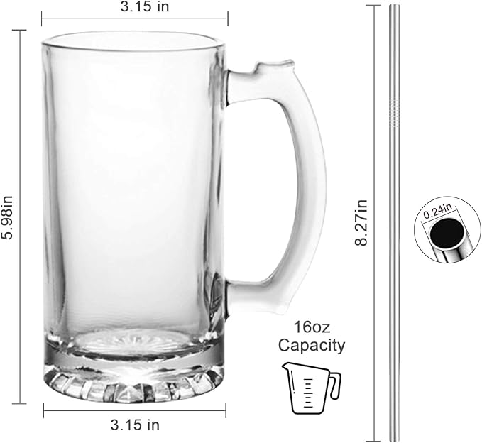 QAPPDA Beer Mugs Set,Glass Mugs With Handle 16oz,Large Beer Glasses For Freezer,Beer Cups Drinking Glasses 500ml,Pub Drinking Mugs Stein Water Cups For Bar,Alcohol,Beverages Set of 8 KTZB02…