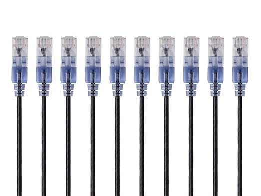 Monoprice Cat6A Ethernet Patch Cable - Snagless RJ45, 550Mhz, 10G, UTP, Pure Bare Copper Wire, 30AWG, 10-Pack, 14 Feet, Black - SlimRun Series