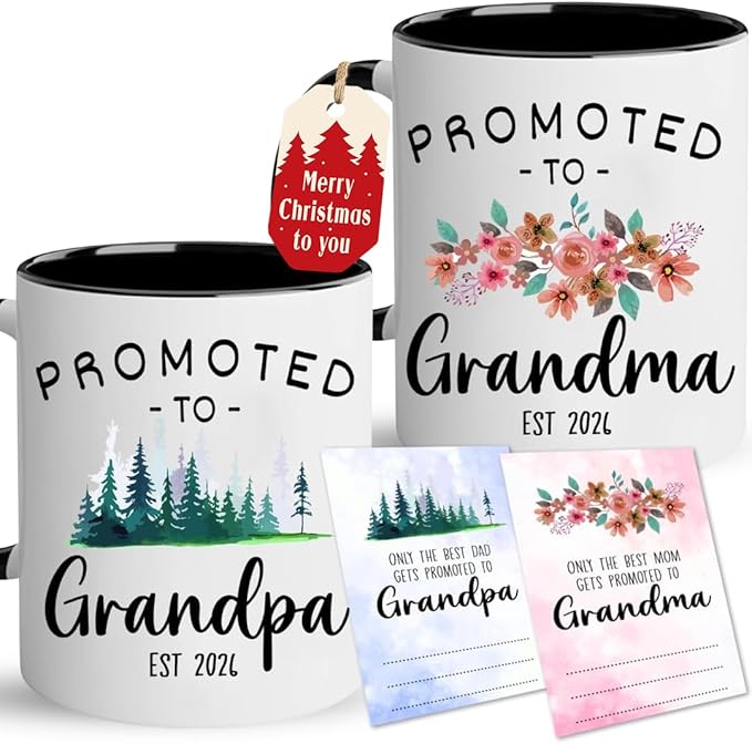 Christmas Gifts For First Time Grandparents, Promoted To Grandma And Grandpa Mugs Est 2026, Grandparents Baby Announcement, Pregnancy Announcement Mug, Grandparent To Be Gifts, New Grandparent Gift