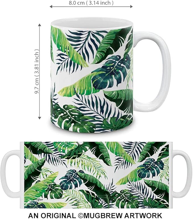 MUGBREW Banana Coconut Tropical Leaves Ceramic Coffee Mug Tea Cup, 11 OZ