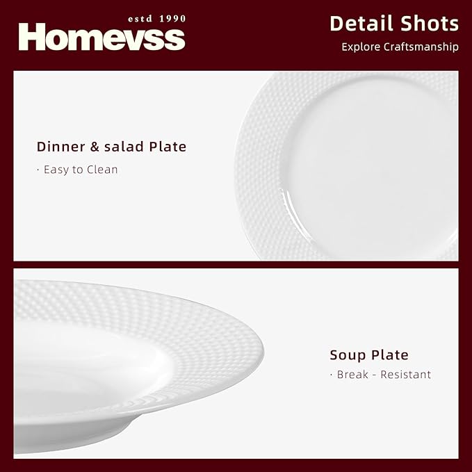 HomeVss, New Bone China Embossed Rain Drops 40pc Dinnerware Set