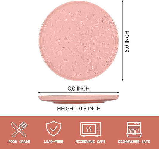 GZG Ceramic Dinner Salad Plates Set of 4, 8 Inch Speckled Dinnerware Dessert Plates with Clay-Tone Base, Microwave Oven Dishwasher Safe