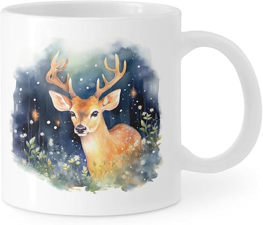 Coffee Mugs Deer Pattern Ceramic Latte Mug with Handle 11 OZ for Men Women for Latte Cappuccino Cocoa Milk Dishwasher & Microwave Safe