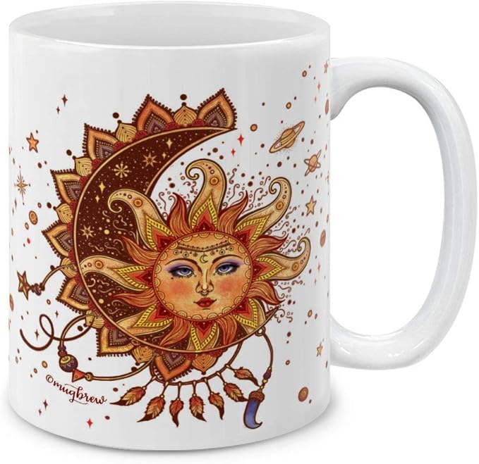 MUGBREW Boho Sun Rising From Moonlight Ceramic Coffee Mug Tea Cup, 11 OZ