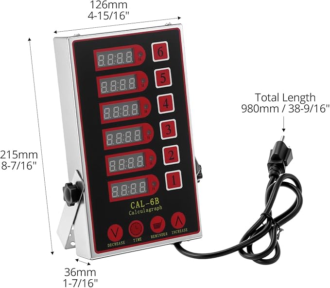 QWORK Kitchen Timers for Cooking – 6 Channel Commercial Kitchen Timer with Ultra-Loud Alarm, LED Display, No Battery Needed, for Restaurants and Catering