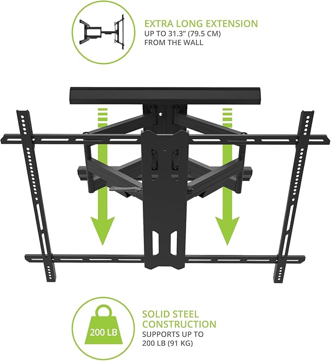 Kanto PMX800 Pro Series Full Motion Articulating TV Wall Mount for 55" - 120" TVs | Adjustable Horizontal Offset | Integrated Cable Management | Toolless Tilt | Extra Large Screen Support