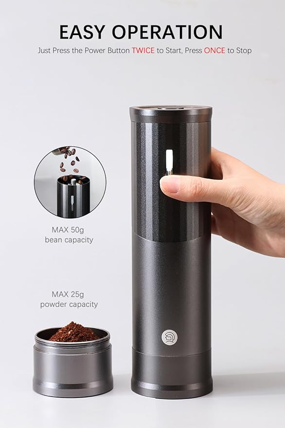 Electric Coffee Grinders, Portable Burr Grinder Capacity 50g w/Magnetic Cover,External Adjustable Setting, Aluminum Alloy Body, 800mAh Battery(Stand not Included) Black