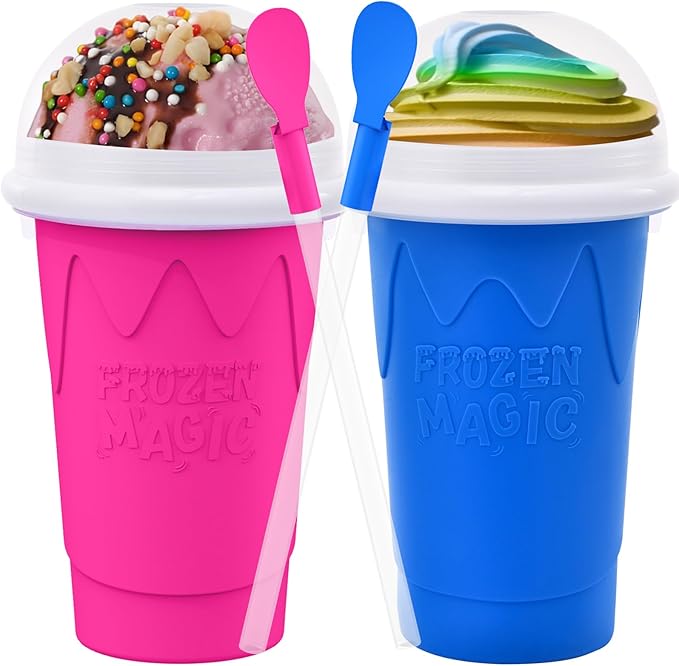2PCS Slushie Maker Cup-500ml DIY Magic Quick Frozen Smoothies Cups for Homemade Milk Shake Ice Cream Maker, Portable Cooling Cups, Double Layer Squeeze Slushy Maker Cup, Birthday Gifts for Kids Family