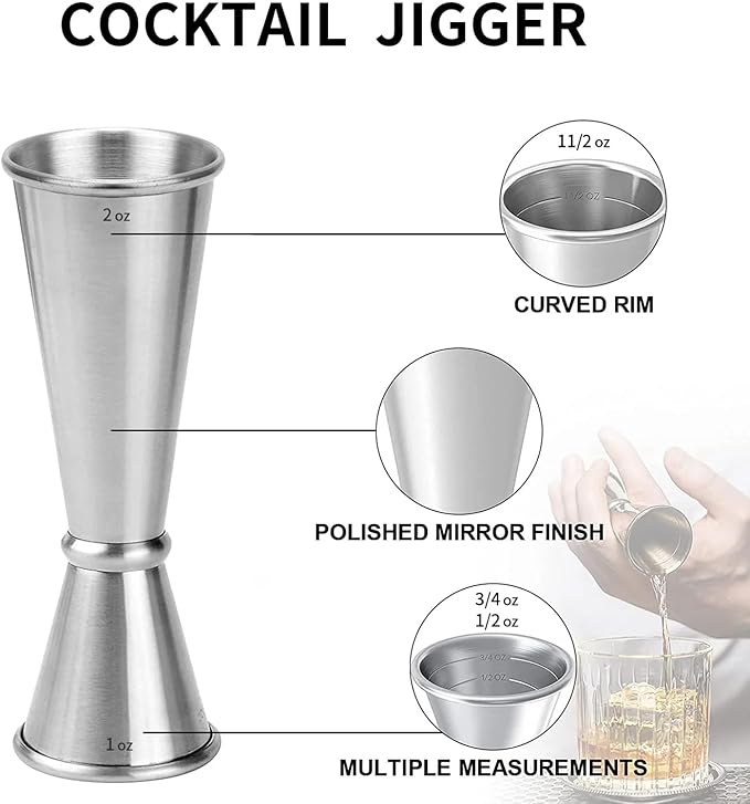 Custom Cocktail Shaker Bar Set 24oz - Custom Professional Stainless Steel Martini Mixer with Built-in Strainer, Measuring Jigger & Spoon - Engraved Drink Shaker Kit for Bartenders & Home Bars - Crown
