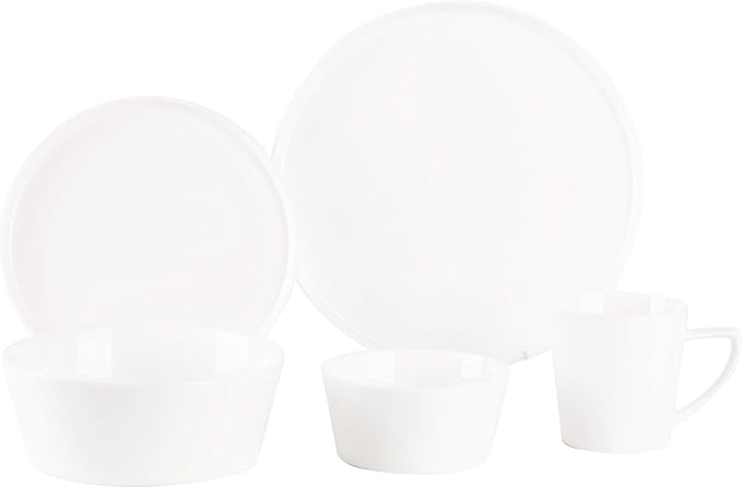 Bone China Cone Shape, Elegance White 40pc Dinnerware Set