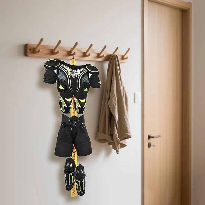 Hockey Drying Rack, Portable Hanging Hockey Equipment Drying Rack with 5 Hooks, Strong Webbing and Excellent Load Bearing, Suitable for Family, Competitions and Hanging Ice Hockey Equipment (Yellow)