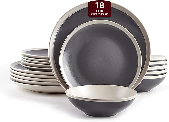 Rock Ridge Speckled Stoneware Dinnerware Set (18pc Set, Gray and Ivory)