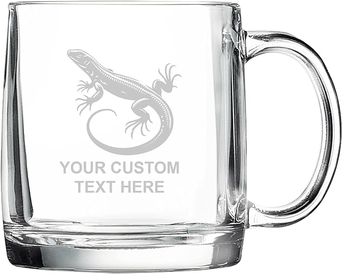 Lizard, Personalized 12.5 oz Polar Camel Glass Coffee Desk Mug – Custom Laser Engraved Clear Cup for Tea, Espresso, Latte, Whiskey - Microwave Safe/Made in USA
