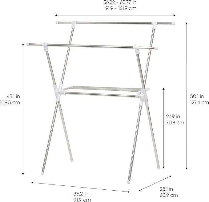 IRIS USA Clothes Drying Rack, Foldable & Extendable Rods for Large Laundry Loads, Collapsible Freestanding Laundry Drying Rack, Anti-Skid Feet, Portable Clothes Rack