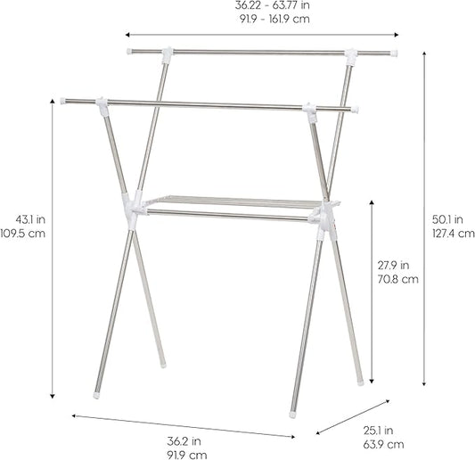 IRIS USA Clothes Drying Rack, Foldable & Extendable Rods for Large Laundry Loads, Collapsible Freestanding Laundry Drying Rack, Anti-Skid Feet, Portable Clothes Rack