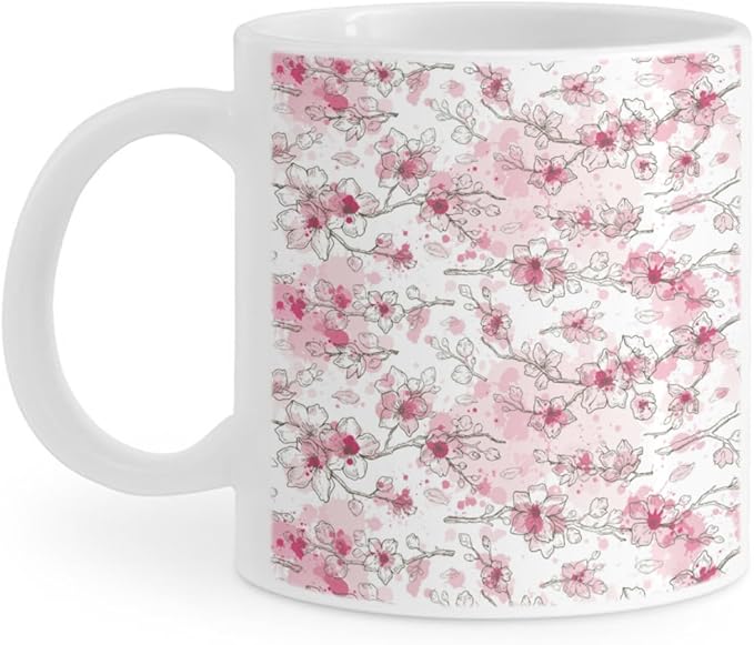 Coffee Mugs Ceramic Latte Mug with Handle Almond Blossom Pattern 11 OZ for Men Women for Latte Cappuccino Cocoa Milk Dishwasher & Microwave Safe