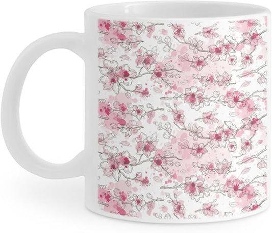 Coffee Mugs Ceramic Latte Mug with Handle Almond Blossom Pattern 11 OZ for Men Women for Latte Cappuccino Cocoa Milk Dishwasher & Microwave Safe