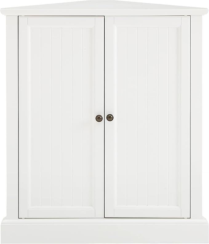 Crosley Furniture Shoreline Stackable Corner Pantry Storage Cabinet with Shelves, Kitchen, Dining, Laundry, White