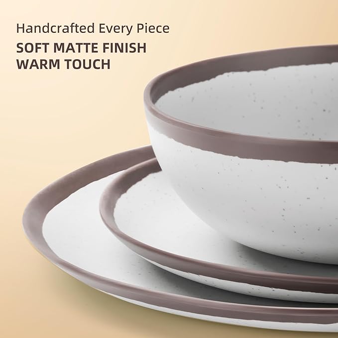 18PCS Purple Rim Vintage Melamine Dinnerware Set For 6 Outdoor Plates and Bowls Sets, Dishes Set