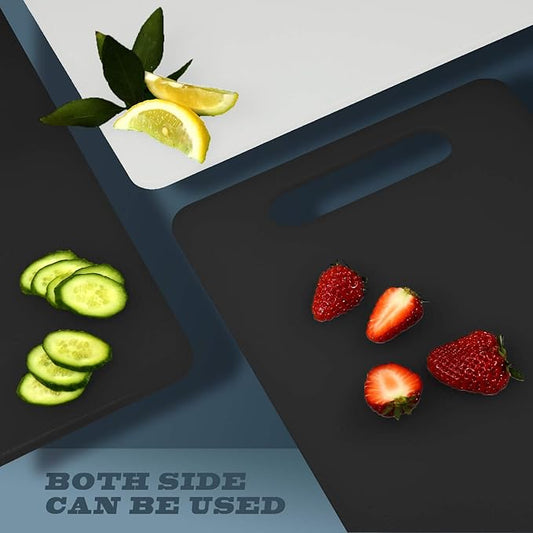 Fotouzy Plastic Utility Cutting Board with Handles, Food Safe PP Material, BPA Free, Dishwasher Safe, Thick Chopping Board, Large Size, Easy Grip Handle, for Kitchen (Black)