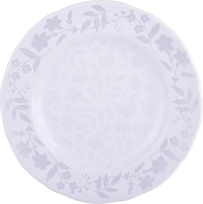 222 Fifth 12-Piece Porcelain Dinnerware Set for 4, Glossy White Plates and Bowls Sets with Silver Flower Pattern, Luxury Ceramic Dish Set, Elegant Kitchen Dishes for Everyday Dining, Refreshed Floral