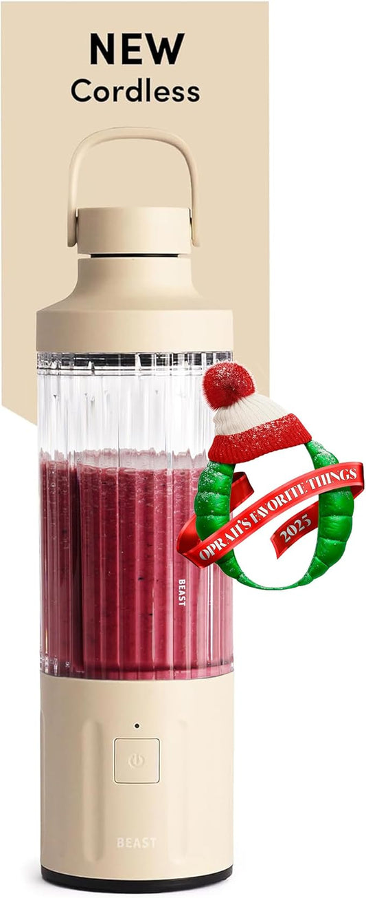 Beast GO Cordless, Premium Portable Blender for Shakes & Smoothies, 22oz Blending Vessel, Blends Ice & Frozen Fruit, Rechargeable USB-C Battery, Drinking Lid and Straw System (Sand)