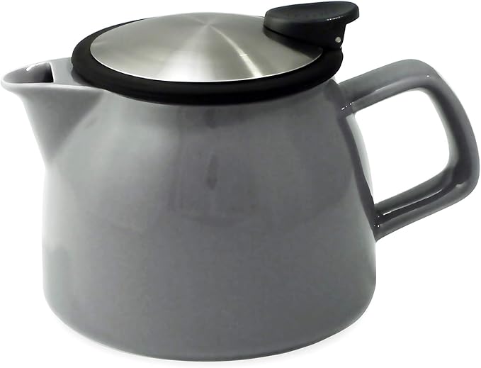 FORLIFE Bell Ceramic Teapot with Basket Infuser 16-Ounce/470ml, Gray
