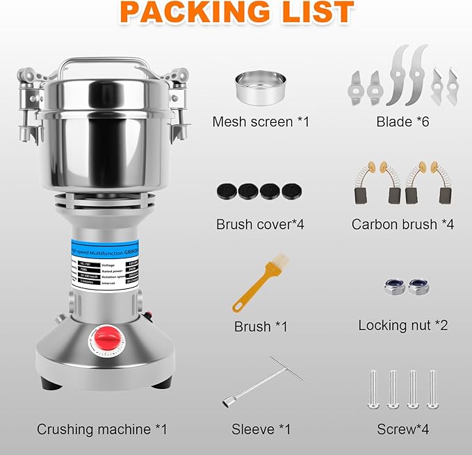 Grain Mill, 750g Flour Mill Grinder for Home, Electric Stainless Steel Grain Grinder for Wheat, Herbs, Nuts, Grains, Corn, Flour, Seasonings