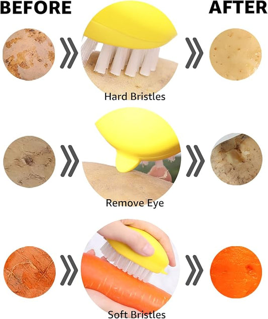 Premium Veggie Brush The Scrubber for Potato Eyes,a Potato Scrubber Suitable for Root Vegetables & Delicate Fruits,a Dual-use Fruit and Vegetable Brush, Your Kitchen Essential (Yellow 2Pack)