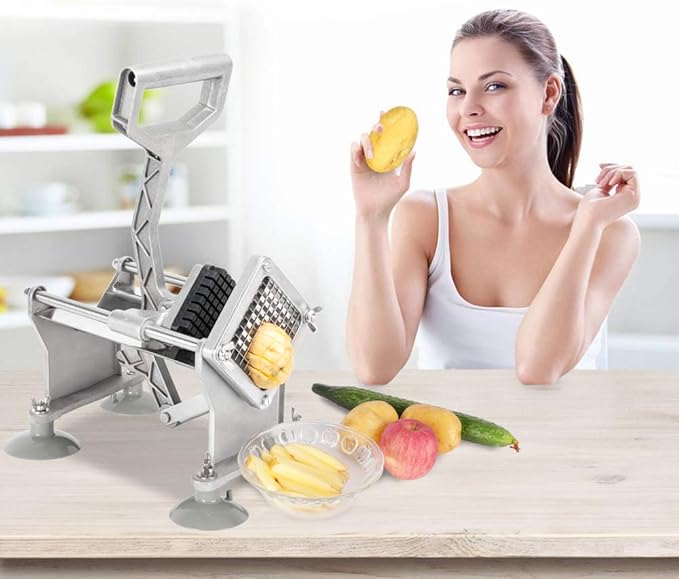 ROVSUN Commercial Vegetable Chopper French Fry Cutter Potato Slicer Fruit Chopper, Super Value Set of Suction Feet, 1/2'', 3/8'', 1/4'', 8-Wedge Blades and Pusher Blocks for Restaurant, Home & Kitchen