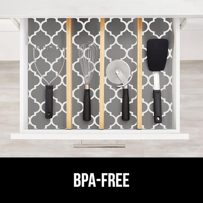 GORILLA GRIP Slip Resistant Drawer and Shelf Liner 2 Pack, Non Adhesive Water Resistant, Easy Clean and Trim, Smooth Surface Liners for Kitchen Cabinet Shelves Drawers Pantry 20 IN x 20 FT, White Gray
