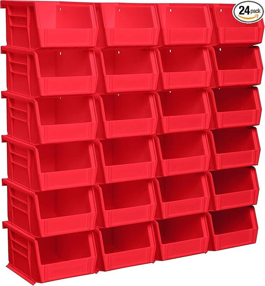 Akro-Mils 30210 AkroBins Plastic Storage Bins, Space-Saving Stackable Bins for Garage, Pantry, Craft Organization, 5-" x 4-" x 3-", Red, 24-Pack