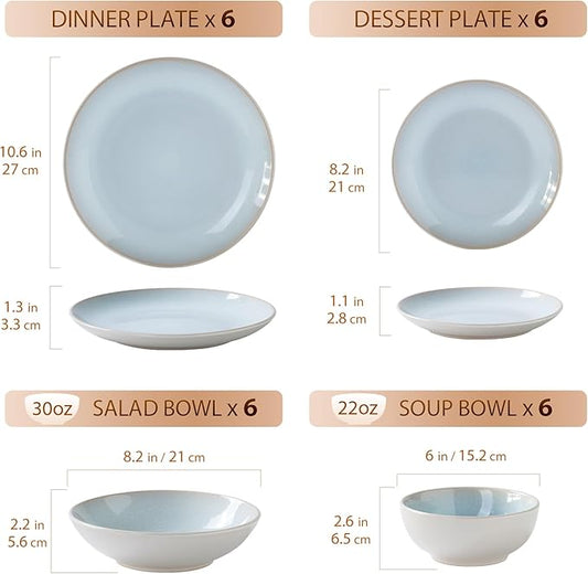 Plates and Bowls Sets for 6 - CJDC-QUELO 24-Piece Stoneware Dinnerware Sets, Ceramic Dishware Set for Kitchen Use and Formal Dining, Chip and Scratch Resistant Microwave Dishwasher Safe, Off White