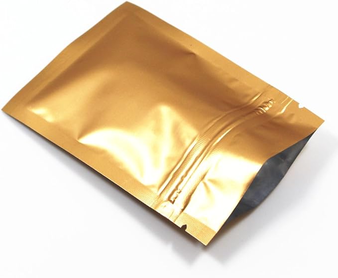 FERENLI 100Pcs Zipper Lock Self Seal Flat Pouch for Zip Aluminum Foil Lock Package Bag Coffee Food Storage Resealable Mylar Bags Heat Sealable Candy Reclosable Bags (8x12cm (3.1x4.7 inch), Gold)