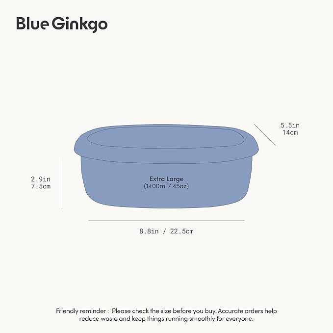 BLUE GINKGO Nesting Silicone Containers - Large Silicone Food Storage Container | BPA Free, Airtight, Dishwasher and Freezer Safe (47.5 oz) - Blue