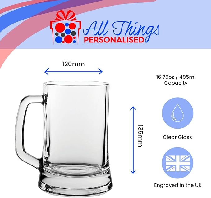 Personalised Engraved Tankard Beer Mug Stein Happy 30th Birthday Handwritten Design Gift Boxed, 16.75oz/495ml Classic Beer Glass, Any Name, Engraved in The UK