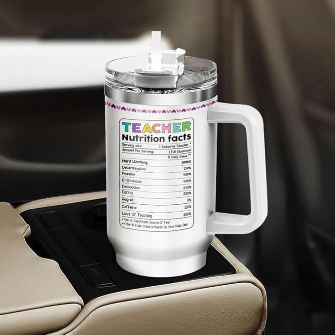 Tumblers Cups Coffee Water Life For Insulated Gift Women Handle Straws Heart, Teacher Gifts, Tumbler 40 Oz With Handle Lid And Straw, Teacher Rainbow Nutrition Facts