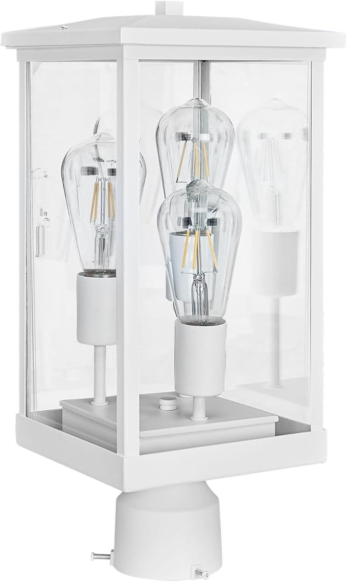 Mayfield Outdoor Lights with Clear Glass, Modern Outdoor Post Lights – Backyard Lights for Patio, Driveway, Garden, and Porches, Decorative Lamp in White, Design House 590109