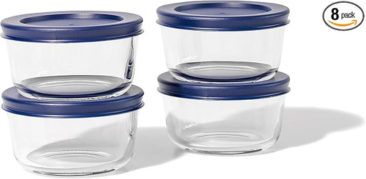 DURA LIVING 8-Piece Glass Food Storage Containers Set (4 Containers + 4 BPA-Free Lids) | 7-Ounce, Leakproof | Microwave, Freezer, Oven & Dishwasher Safe | Ideal for Meal Prep & Pantry Organization