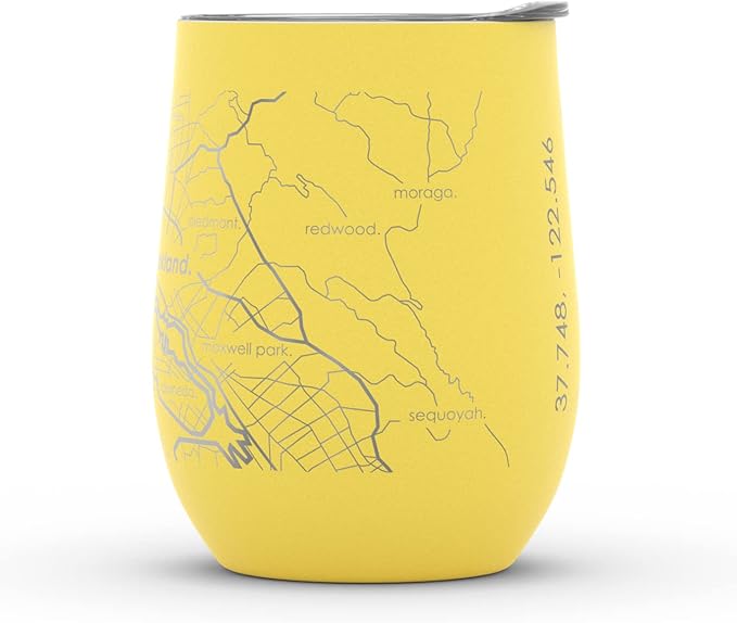 Well Told Engraved San Francisco California Map Insulated Wine Tumbler, Etched Stainless Steel Cup (12 oz, Sunrise Yellow) City Map Insulated Tumbler, Custom Insulated Tumbler, Outdoor Drinkware