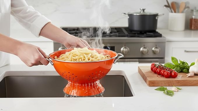 Calypso Basics by Reston Lloyd Powder Coated Enameled Colander, 5 Quart, Orange,88500