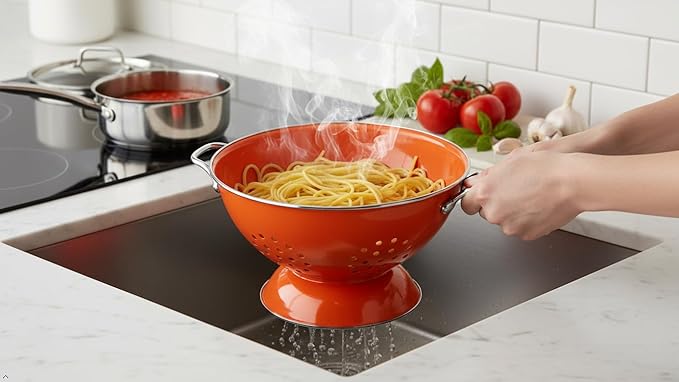 Calypso Basics by Reston Lloyd Powder Coated Enameled Colander, 5 Quart, Orange,88500