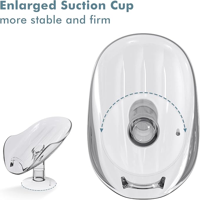 NPET Not Punched Self Draining Plastic Soap Dish Holder with Enlarged Suction Cup,Portable Soap Tray for Bathroom Shower, Kitchen Sink, Save Space and Soap (2, 2 Clear)
